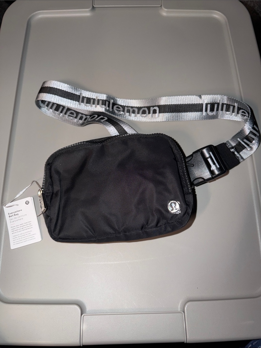 lululemon athletica Black Belt Bag with Branded White and Black Strap